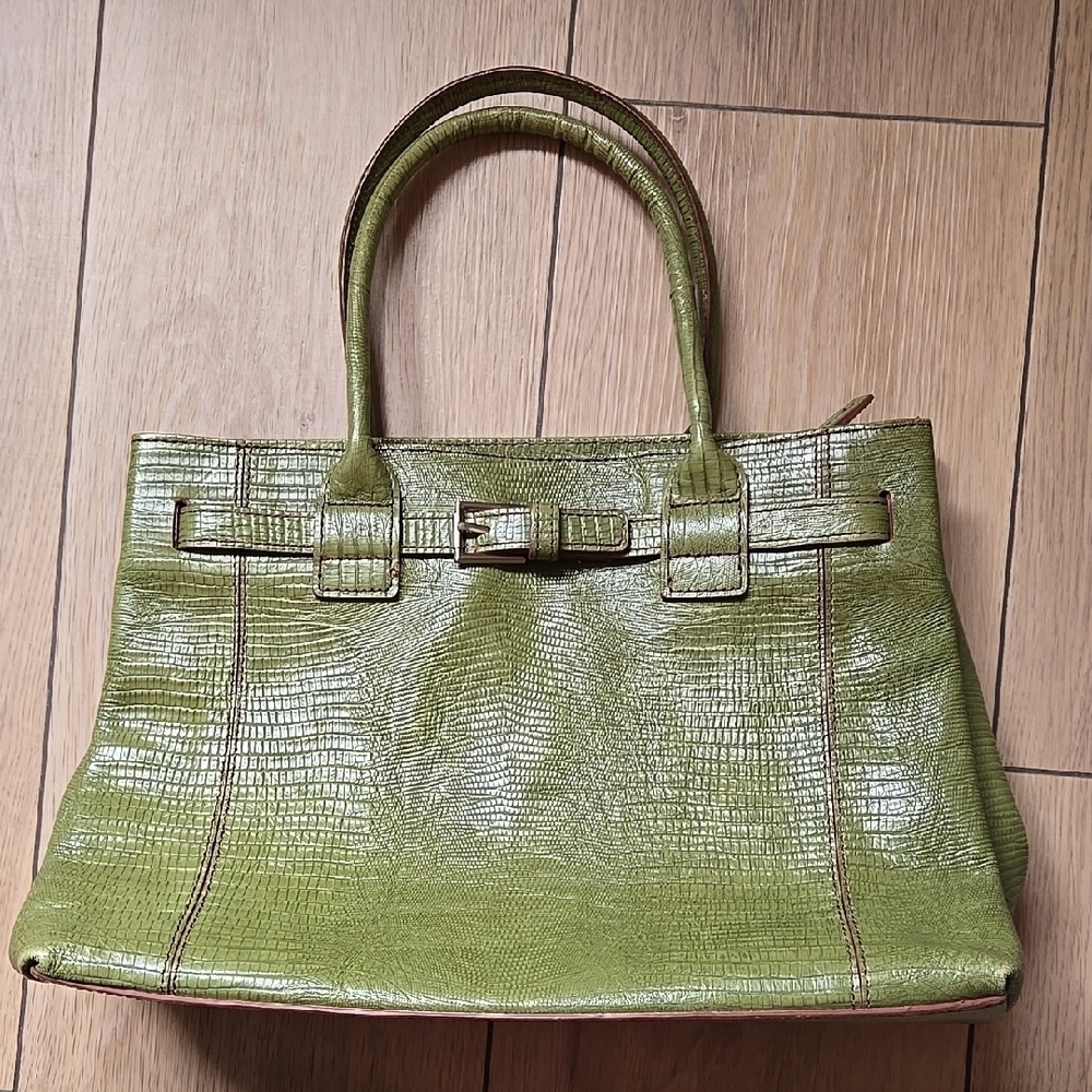 Kenneth Cole New York Green Croc-Embossed Satchel with Top Handles